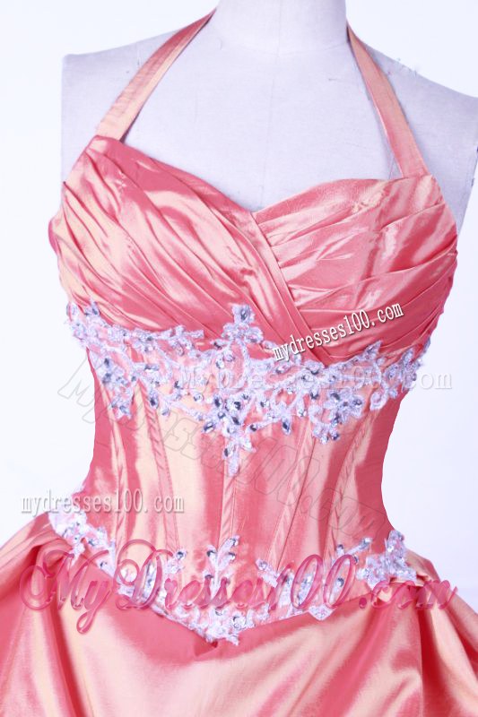 Halter Pick-ups Quinceanera Dress with Beaded Appliques in Fashion